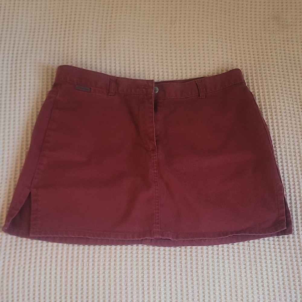 Red Denim Mini Skirt with Slits 100% Cotton Size 13 Stone Washed